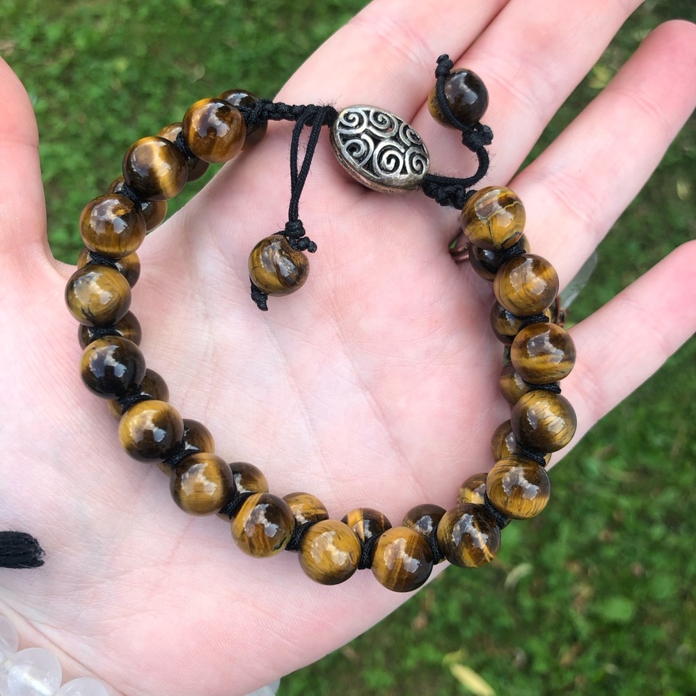 Men's Double Layer Tiger Eye Adjustable Bracelet - Macrame Knotted - Picture 11 of 17